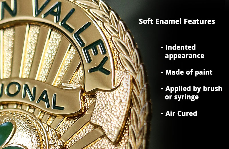 Soft enamel badge features