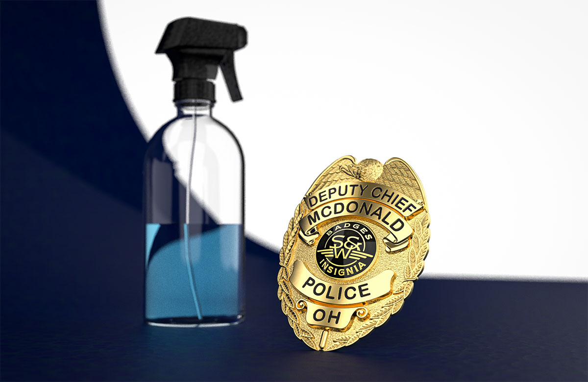 Image of a custom badge ready to be washed