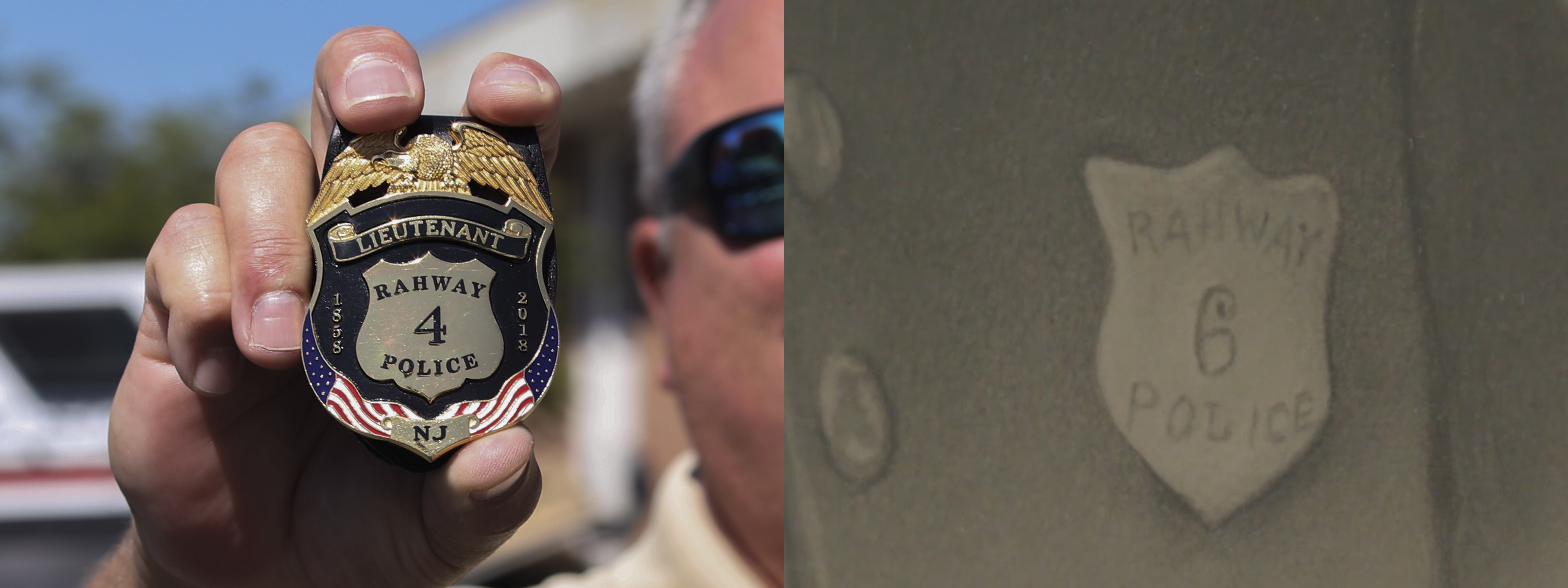 rahway police anniversary badge with old drawing