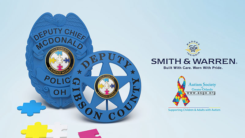Blue Autism Awareness Badges By Smith & Warren and Autism Society of Greater Orlando