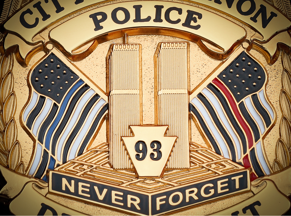 9/11 25TH Anniversary Badge Close Up of twin towers, pentagon, flight 93 custom