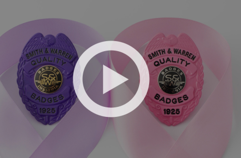 Purple and Pink awareness badges next to ribbons