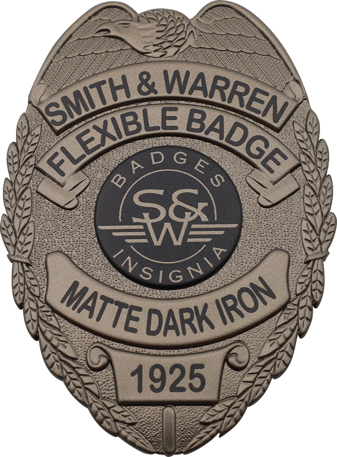 Matte Dark Iron Flexible Badge Finish