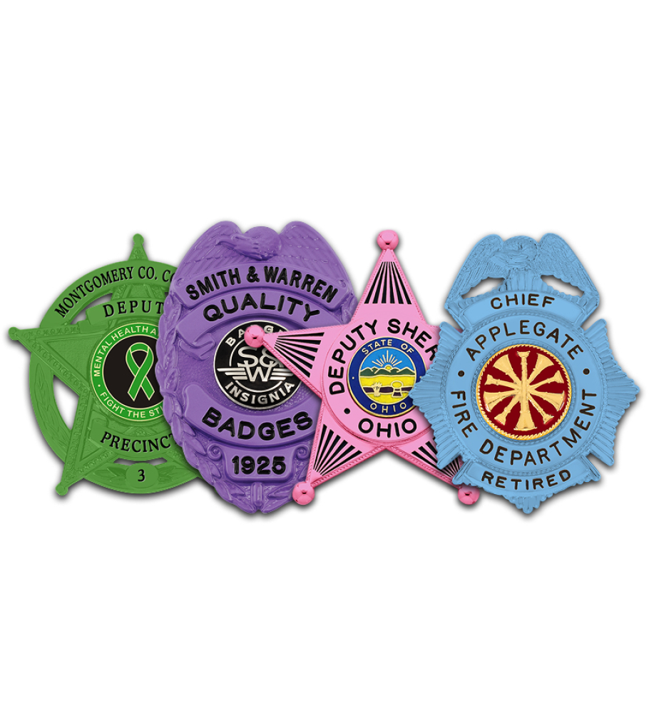 Green, purple, pink, blue custom awareness badges