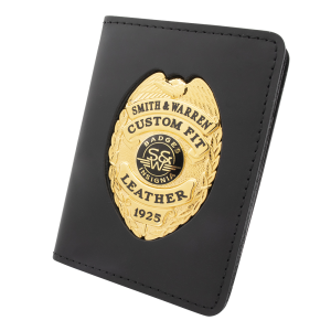 DUTY LEATHER DOUBLE ID OUTSIDE BADGE MOUNT CASE - BOOK STYLE - RECESSED