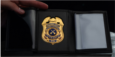 Badge in a recessed wallet for protection
